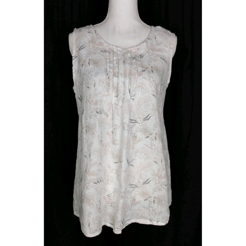 Laura Bianchi Women's White Floral Sleeveless Tank Top Blouse Linen Size Medium‎